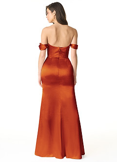 Azazie Liv Final Sale Paprika Sheath Off the Shoulder Metallic Satin Convertible Dress image3