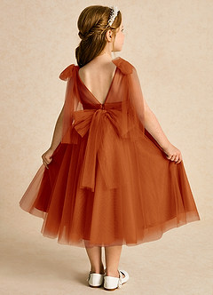 Azazie Dori Robe Demoiselle D'honneur Fillette Robe Trapèze en Tulle Rayé Paprika image1