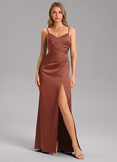 Azazie Azuree Bridesmaid Dresses Auburn A-Line Pleated Stretch Satin Dress image6