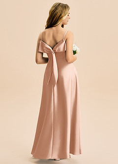 Azazie Isolde Junior Linia A Pofałdowany Satyna elastyczna Długość podłogi Młodsza druhna Sukienka image1