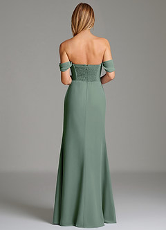 Azazie Riley Robes de demoiselle d'honneur Robe Fourreau Convertible en Mousseline de soie Épaule décolletée Eucalyptus image3
