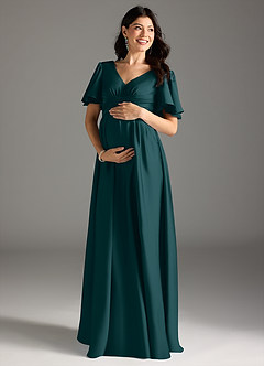 Azazie Verna Maternity Bridesmaid Dresses A-Line Ruched Stretch Satin Floor-Length Dress image3