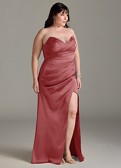 Azazie Yola Robes à essayer chez vous Robe Fourreau Convertible en Satin extensible Plissee mit V-Ausschnitt Améthyste image14