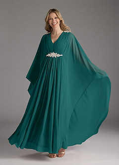Azazie Drew Mother of the Bride Dresses Peacock A-Line Pleated Chiffon Dress image6