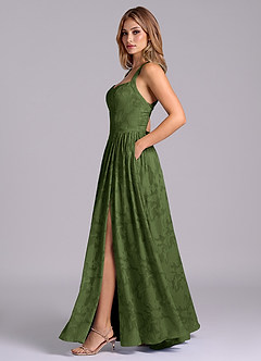 Azazie Francis Robes de demoiselle d'honneur Robe Trapèze en Blumen-Burnout Corset Olive image3