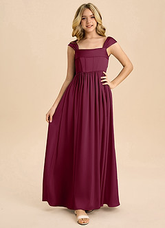 Azazie Hattie Junior Mulberry A-Line Pleated Stretch Satin Dress image5