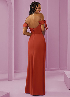 Barbie ♥ Azazie Bridesmaid Dresses Rust Sheath Off the Shoulder Stretch Satin Convertible Dress image13