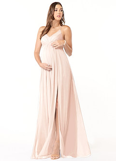 Azazie Annabelle Maternity Bridesmaid Dresses A-Line V-Neck Pleated Mesh Floor-Length Dress image6