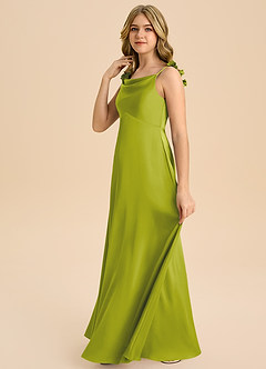 Azazie Gumdrop Junior Lemongrass Empire Pleated Stretch Satin Dress image5