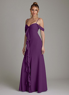 Azazie Karmela Bridesmaid Dresses Grape A-Line Off the Shoulder Chiffon Dress image5