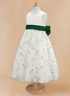 Azazie Pollie Flower Girl Dresses Sky Blue Dark Green A-Line Bow Tulle Dress image12