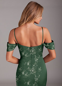 Azazie Saige Bridesmaid Dresses Eucalyptus Garden Floral Sheath Off the Shoulder Stretch Satin Dress image8