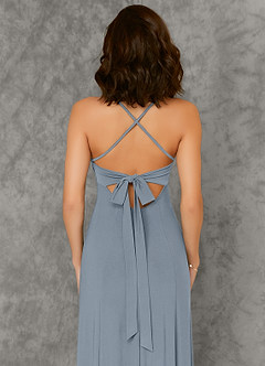 Azazie Aubrianna Bridesmaid Dresses Dusty Blue A-Line Pleated Luxe Knit Dress image6