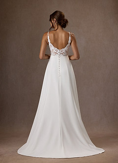 Azazie Xena Wedding Dresses Diamond White A-Line V-Neck Sequins Stretch Crepe Dress image2
