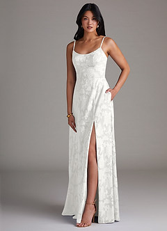 Azazie Moira Jurken voor bruidsmeisjes Jurk van Bloemen Burn-out met A-Lijn Zijsplit Wit image3