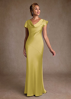 Azazie Shelby Mother of the Bride Dresses Canary Mermaid Pleated Stretch Satin Dress image3