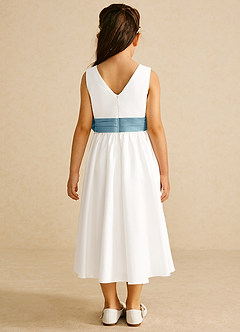 Azazie Darling Flower Girl Dresses Ivory Moody Blue A-Line Bow Cotton Dress image5