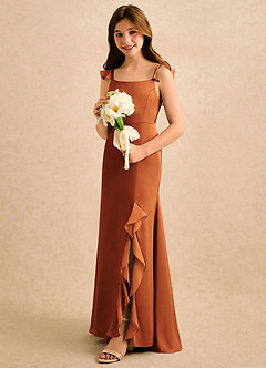 Azazie Novalie Girls Formal Blumenmädchenkleider Meerjungfrau-Linie Schleifen Stretch-Satin Kleid Kanel image2