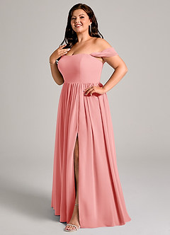 Azazie Calianna Bridesmaid Dresses Coral A-Line Off the Shoulder Chiffon Convertible Dress image10