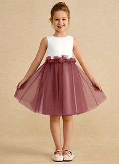 Azazie Louisa Flower Girl Dresses Ivory Amethyst A-Line Sleeveless Tulle Dress image1