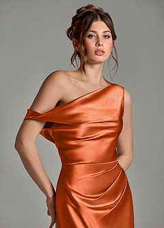Azazie Emerson Brautjungfernkleider Meerjungfrau-Linie Schulterfrei Metallischer Satin Kleid Gebranntes Orange image7