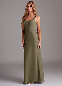 Azazie Denice Bridesmaid Dresses Willow Green Sheath Pleated Chiffon Dress image4