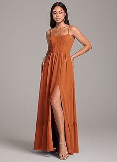 Azazie Kailee Bridesmaid Dresses Cinnamon A-Line with Pockets Chiffon Dress image5