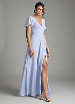 Azazie Kimber Bridesmaid Dresses Ice A-Line Flounce Sleeve Chiffon Dress image6