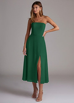 Azazie Wren Bridesmaid Dresses Dark Green A-Line Strapless Chiffon Dress image1