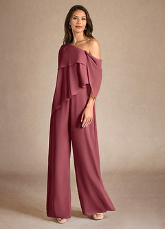 Azazie Halima Mother of the Bride Dresses Merlot Jumpsuit/Pantsuit Side Slit Chiffon Dress image2