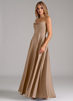 Azazie Elle Bridesmaid Dresses Taupe A-Line Pleated Stretch Satin Dress image6