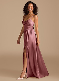 Azazie Zeya Bridesmaid Dresses Vintage Mauve A-Line Pleated Metallic Satin Dress image5