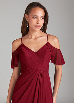 Azazie Dakota Bridesmaid Dresses Burgundy A-Line Off the Shoulder Mesh Dress image5
