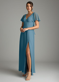 Azazie Kimber Vestidos de damas de honor Vestido de Bermudas de Gasa de Corte en A con Manga volante image5