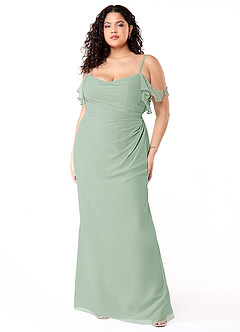 Azazie Emeralda Vestidos de damas de honor Vestido de Agave de Gasa de Recto con Vestidos sin tirantes image7