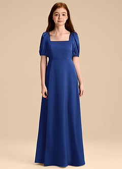 Azazie Briar Junior Royal Blue A-Line Bow Stretch Satin Dress image7