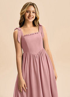 Azazie Delia Junior Abito A-Line in Chiffon Fiocco Rosa Polverosa image2
