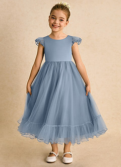 Azazie Phebs Abiti da Ragazza di Fiori Abito A-Line in Tulle Blu Polveroso image6