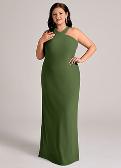 Azazie Doretta 신부 들러리 드레스 인어 주름진 쉬폰 바닥 길이 드레스 image9