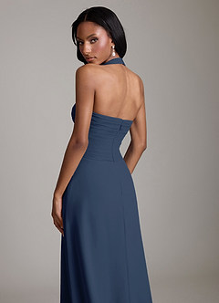 Azazie Clarisa Bridesmaid Dresses Dark Navy A-Line Pleated Chiffon Dress image4