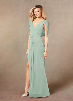Azazie Luisa Mother of the Bride Dresses Agave Mermaid V-Neck Pleated Mesh Dress image3