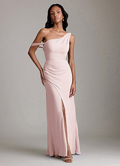 Azazie Madelyn Bridesmaid Dresses Blushing Pink Mermaid One Shoulder Chiffon Convertible Dress image1
