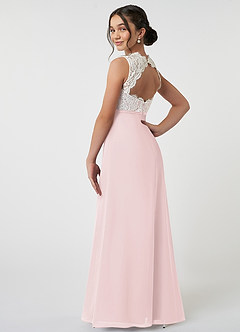 Azazie Rana Junior Robe Trapèze en Mousseline de soie Dentelle Rose Pâle image4