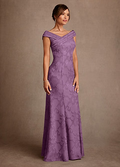 Azazie Aberdeen vestidos de madre de la novia Vestido de Glicinia de Devorado Floral de Corte Recto con Plisado image3