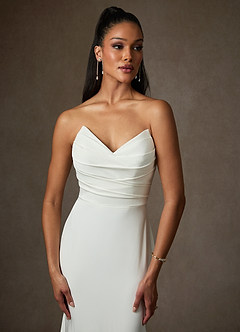 Azazie Lanelle 웨딩드레스 인어 크레이프 백 새틴 채플 트레인 드레스 image5