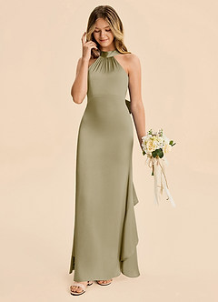 Azazie Ayah Junior Moss Green Mermaid High Neck Stretch Satin Dress image3