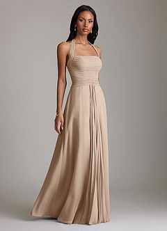 Azazie Clarisa Bridesmaid Dresses Taupe A-Line Pleated Chiffon Dress image1