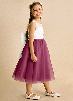 Azazie Lina Flower Girl Dresses Ivory Mulberry Ball-Gown Lace Dress image6
