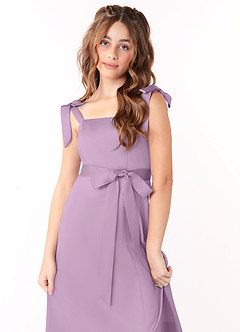 Azazie Barbara Junior Wisteria A-Line Bow Matte Satin Dress image5