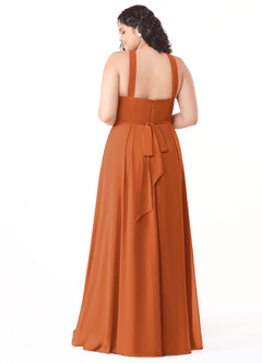 Azazie Dixie Bridesmaid Dresses Cinnamon A-Line Halter Pleated Chiffon Dress image10